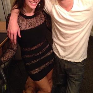 Bebe Lace Panel Long Sleeve Bodycon Mini Dress